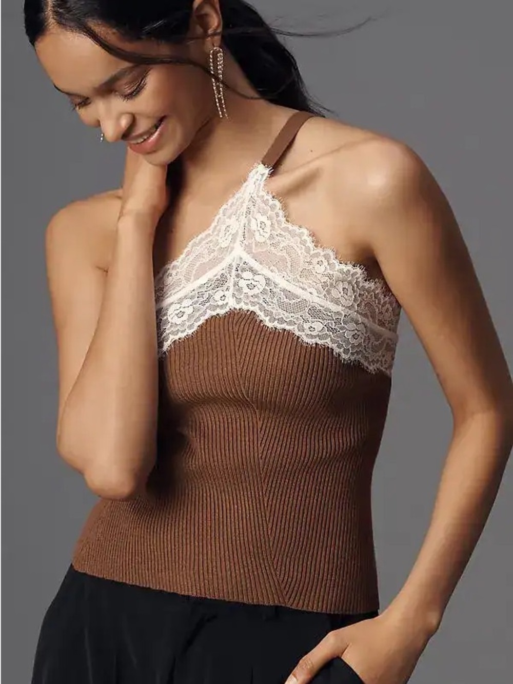 Anthropologie Asymmetrical Lace Sweater Tank